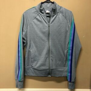 Athletic Works Gray Striped Sleeves Jacket Zip Closure Long Sleeve Size Medium